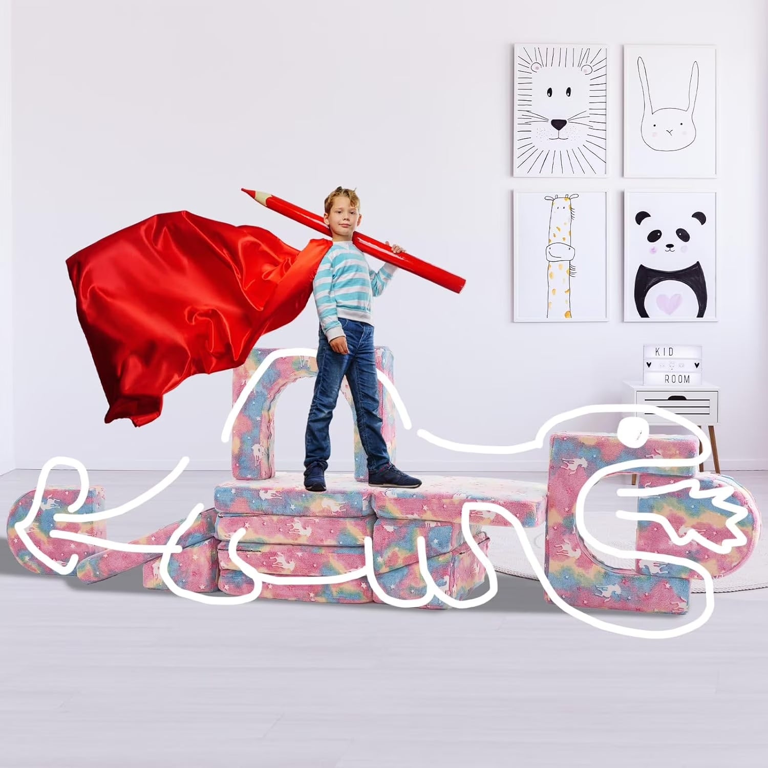 Sofá Modular Para Niños De 10 Piezas, Sofá Para Niños Con Pendiente De Escalada, Sofá Para Niños Pequeños Para Jugar, Crear, Dormir, Sofá Interior Para Niños Y Niñas, Rosa