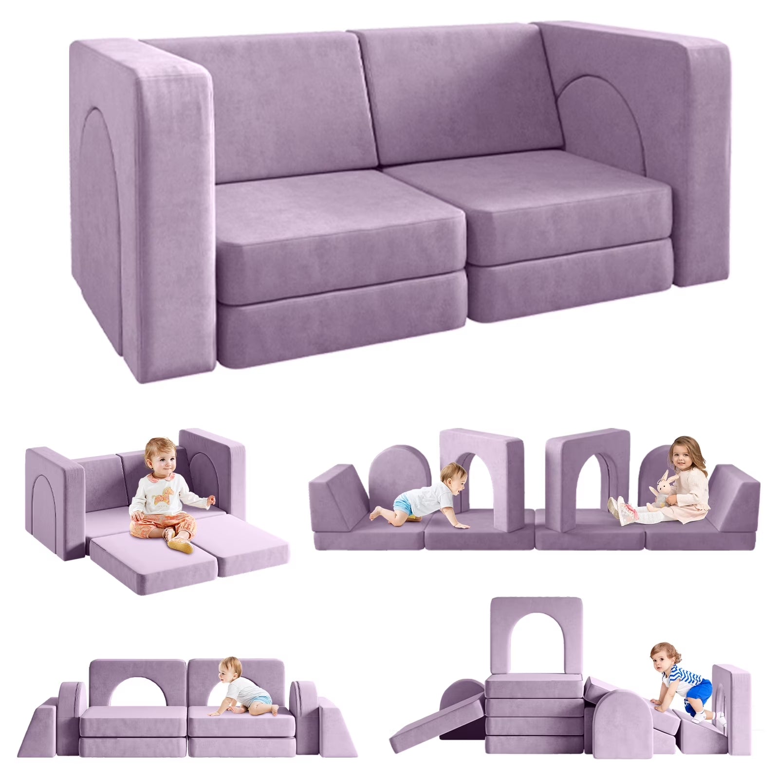 Sofá Modular Para Niños De 10 Piezas, Sofá Para Niños Con Pendiente De Escalada, Sofá Para Niños Pequeños Para Jugar, Crear, Dormir, Sofá Interior Para Niños Y Niñas, Rosa