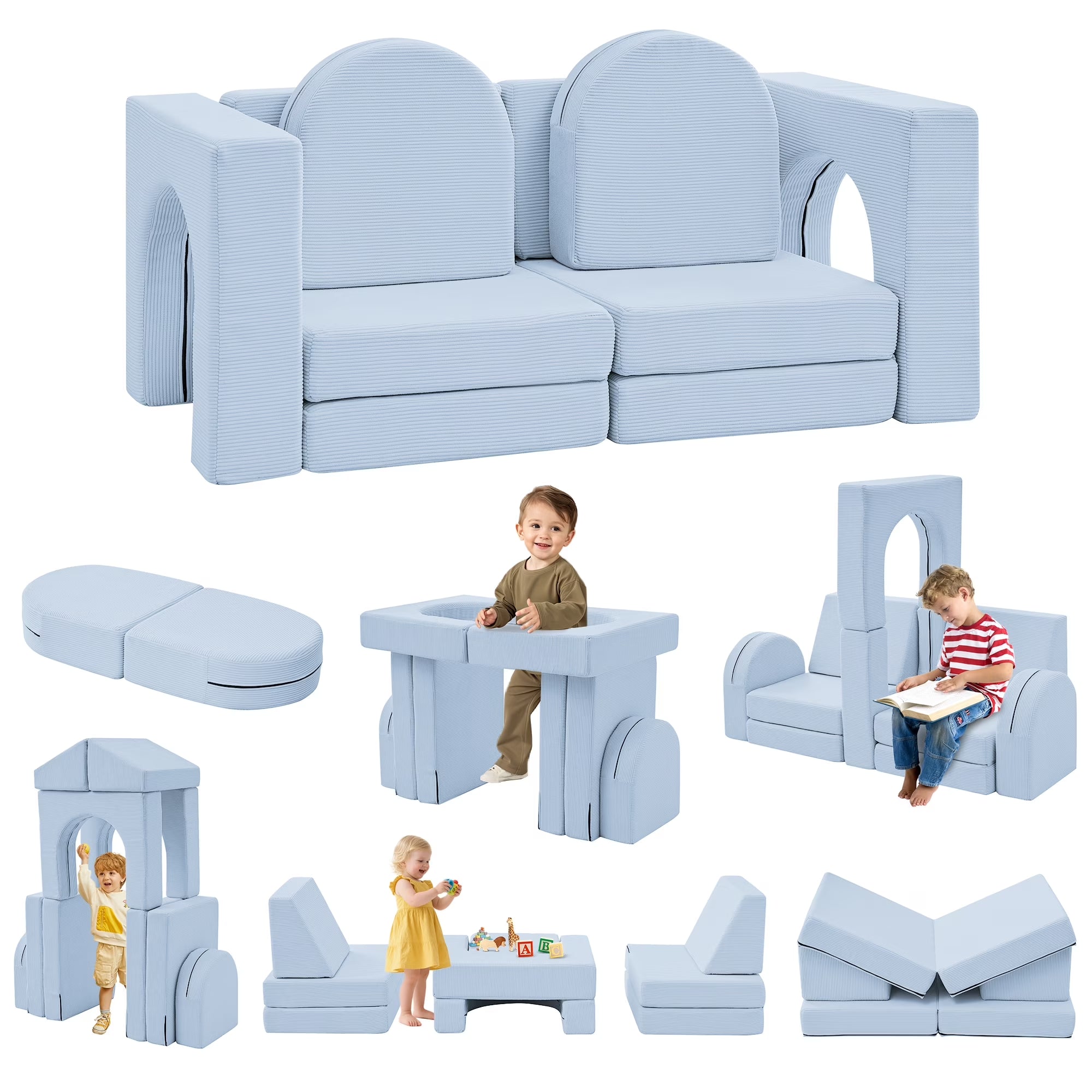Sofá Modular Para Niños De 10 Piezas, Sofá Para Niños Con Pendiente De Escalada, Sofá Para Niños Pequeños Para Jugar, Crear, Dormir, Sofá Interior Para Niños Y Niñas, Rosa