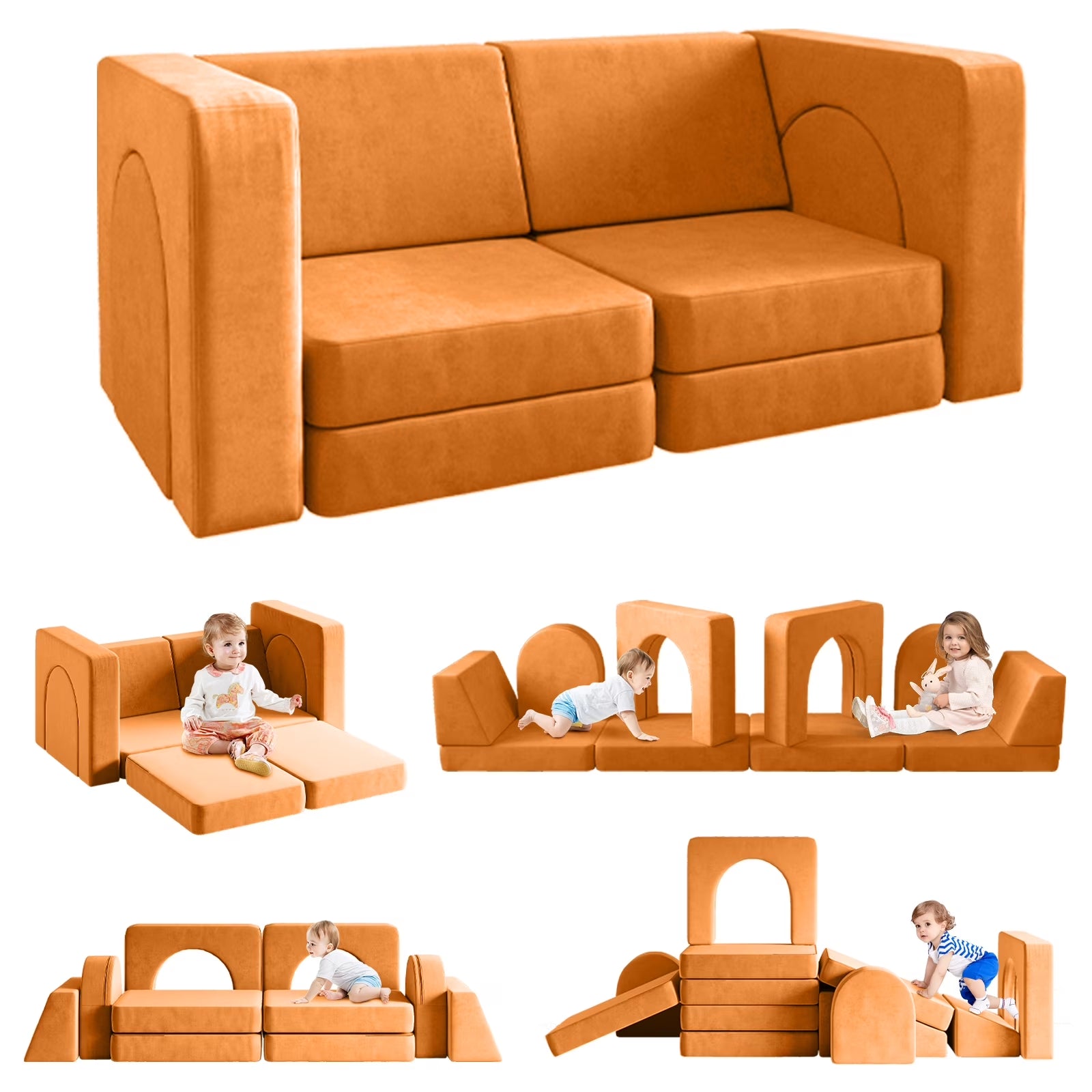 Sofá Modular Para Niños De 10 Piezas, Sofá Para Niños Con Pendiente De Escalada, Sofá Para Niños Pequeños Para Jugar, Crear, Dormir, Sofá Interior Para Niños Y Niñas, Rosa