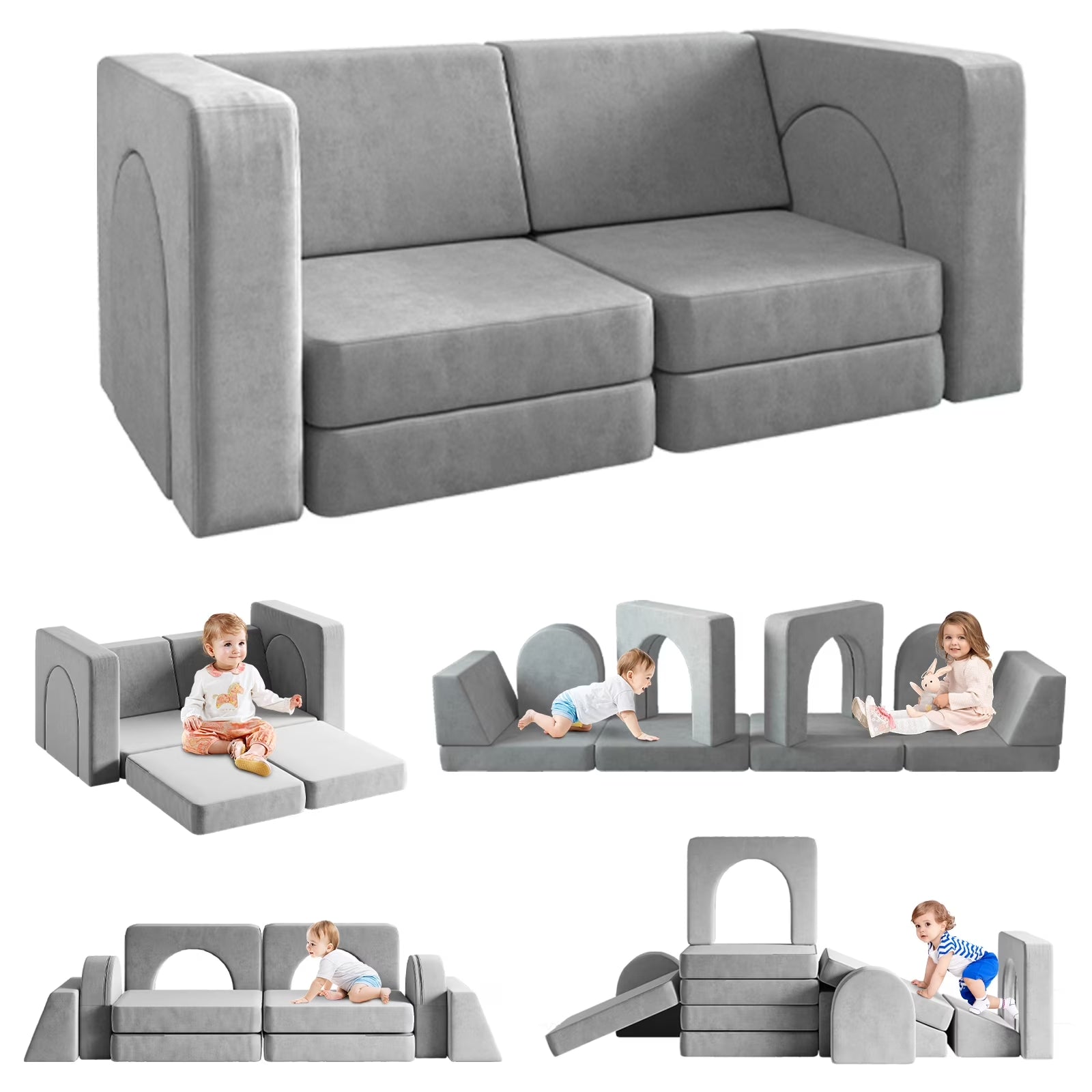 Sofá Modular Para Niños De 10 Piezas, Sofá Para Niños Con Pendiente De Escalada, Sofá Para Niños Pequeños Para Jugar, Crear, Dormir, Sofá Interior Para Niños Y Niñas, Rosa