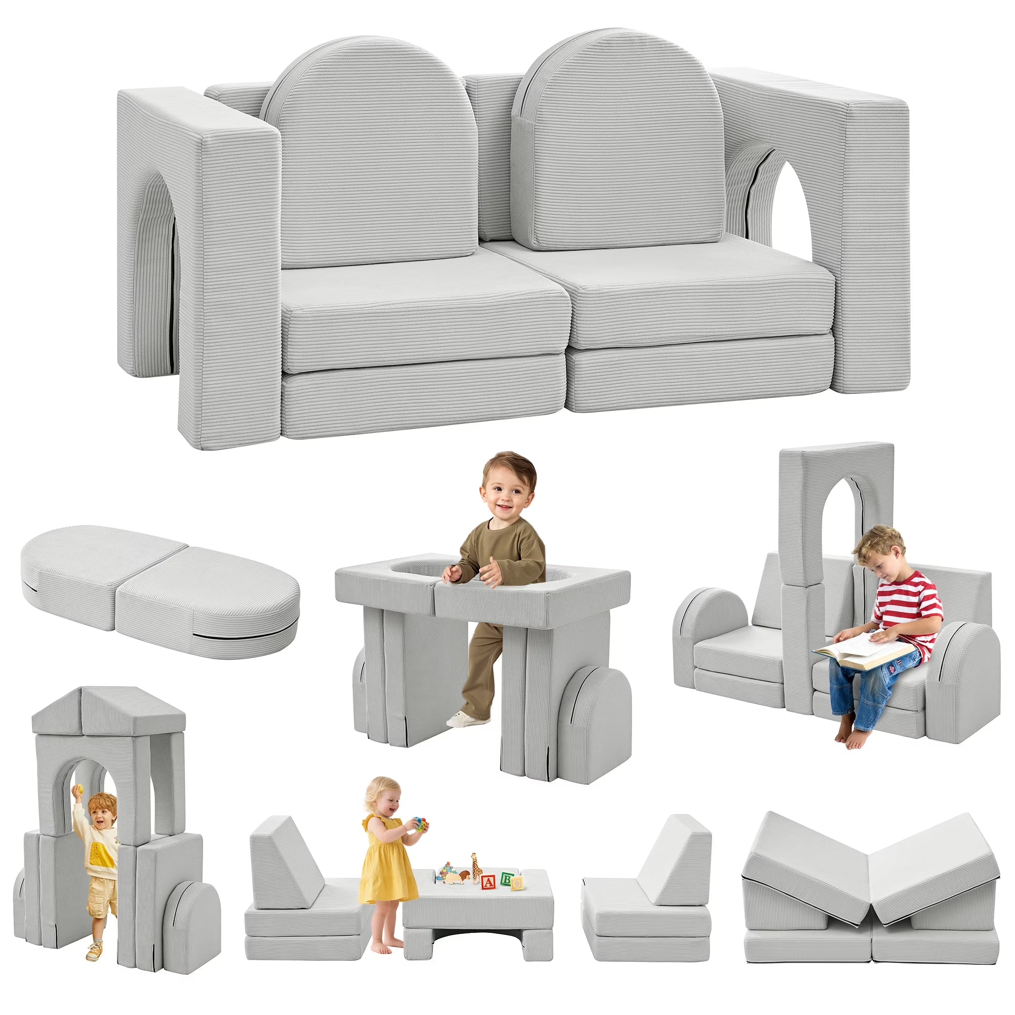 Sofá Modular Para Niños De 10 Piezas, Sofá Para Niños Con Pendiente De Escalada, Sofá Para Niños Pequeños Para Jugar, Crear, Dormir, Sofá Interior Para Niños Y Niñas, Rosa