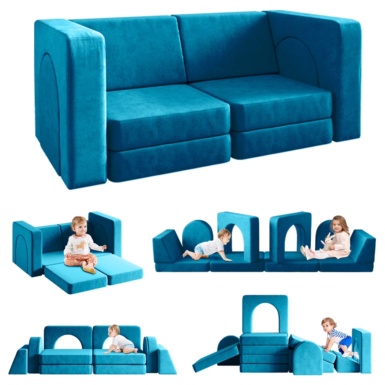 Sofá Modular Para Niños De 10 Piezas, Sofá Para Niños Con Pendiente De Escalada, Sofá Para Niños Pequeños Para Jugar, Crear, Dormir, Sofá Interior Para Niños Y Niñas, Rosa