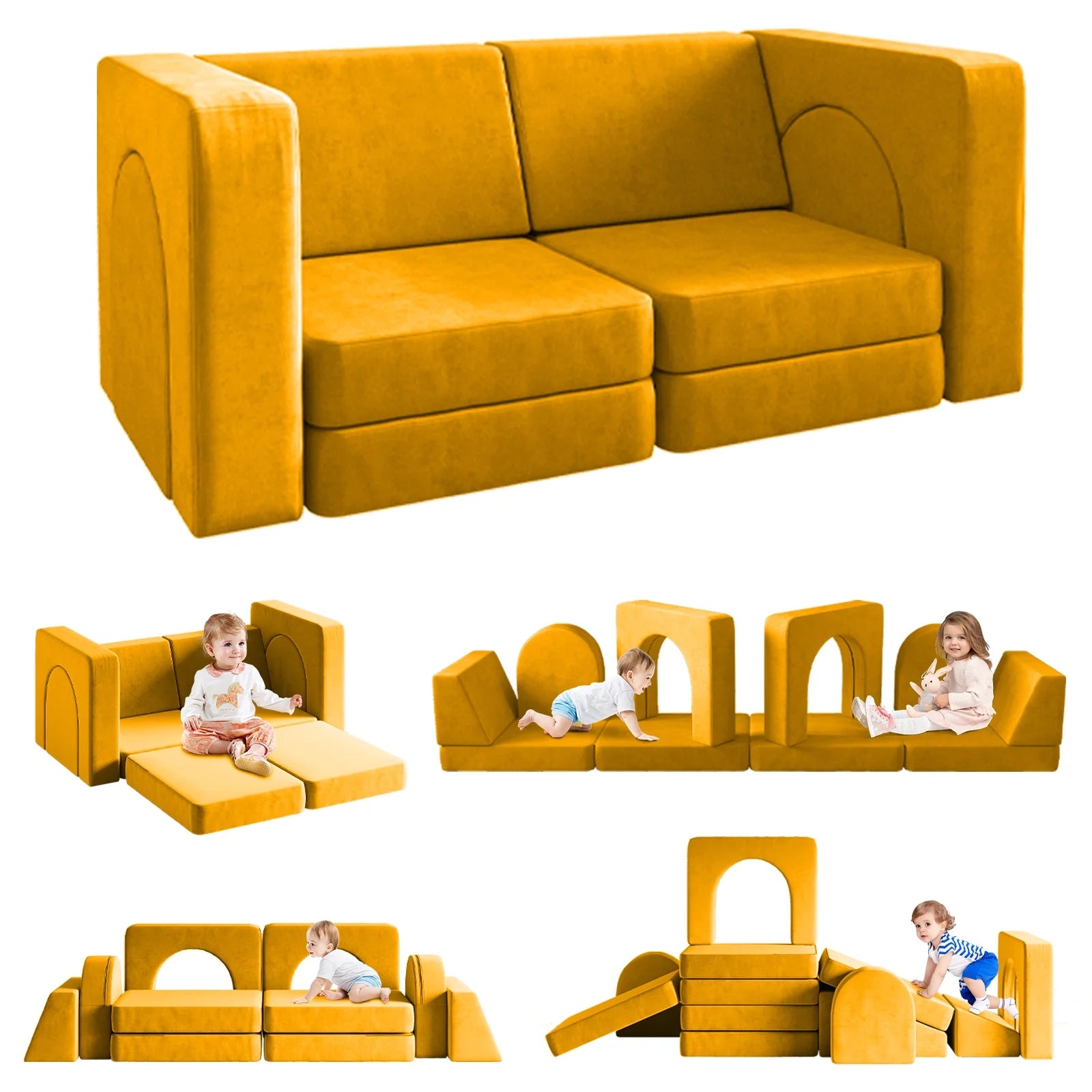 Sofá Modular Para Niños De 10 Piezas, Sofá Para Niños Con Pendiente De Escalada, Sofá Para Niños Pequeños Para Jugar, Crear, Dormir, Sofá Interior Para Niños Y Niñas, Rosa
