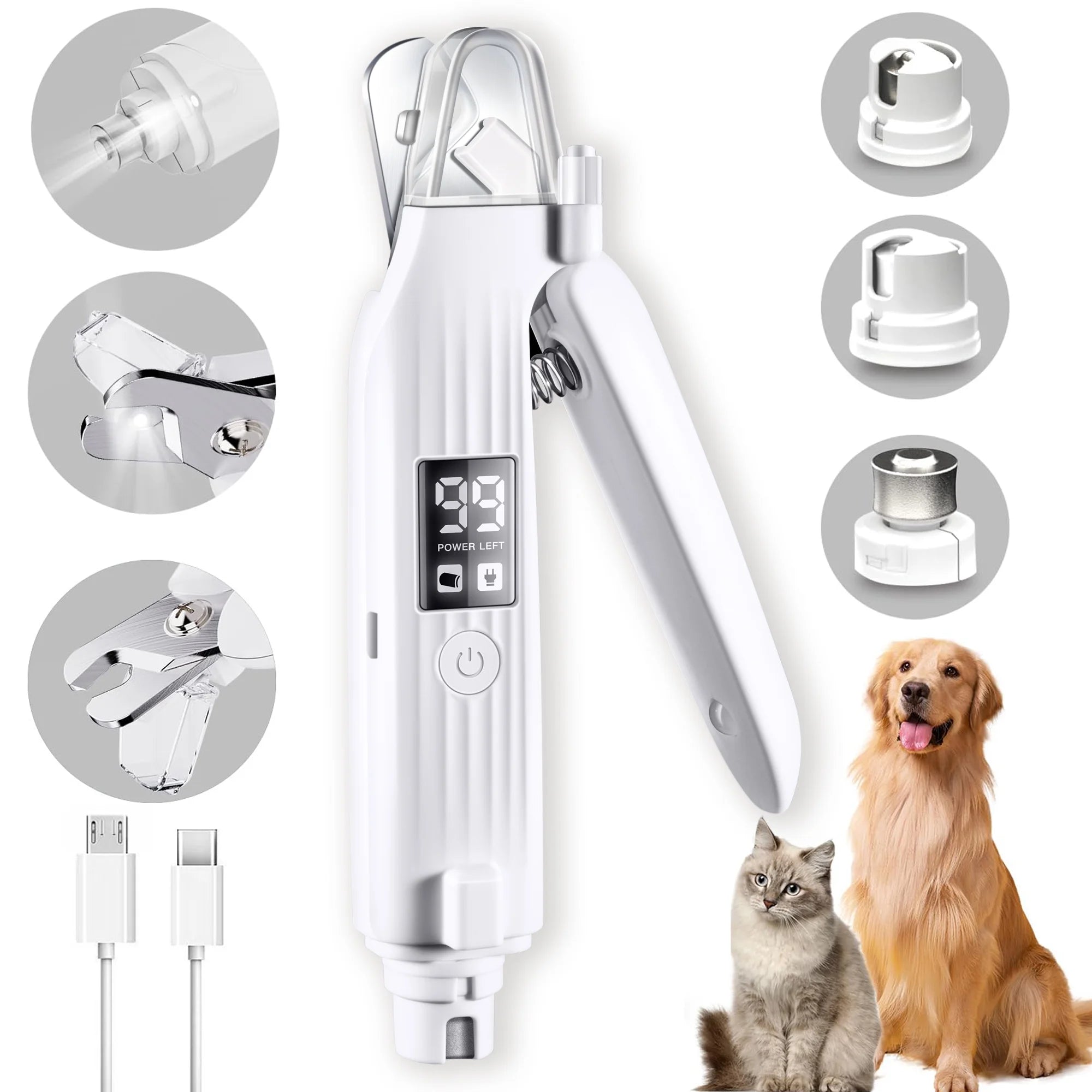 2-In-1 Dog Nail Grinder & Dog/Cat Nail Clippers,Rechargeable Dog Nail Trimmers for Large Medium Small Pets,2 LED Lights and Safety Guard Pet Nail Grinder for Dogs and Cats,Quiet Sharpest Advanced