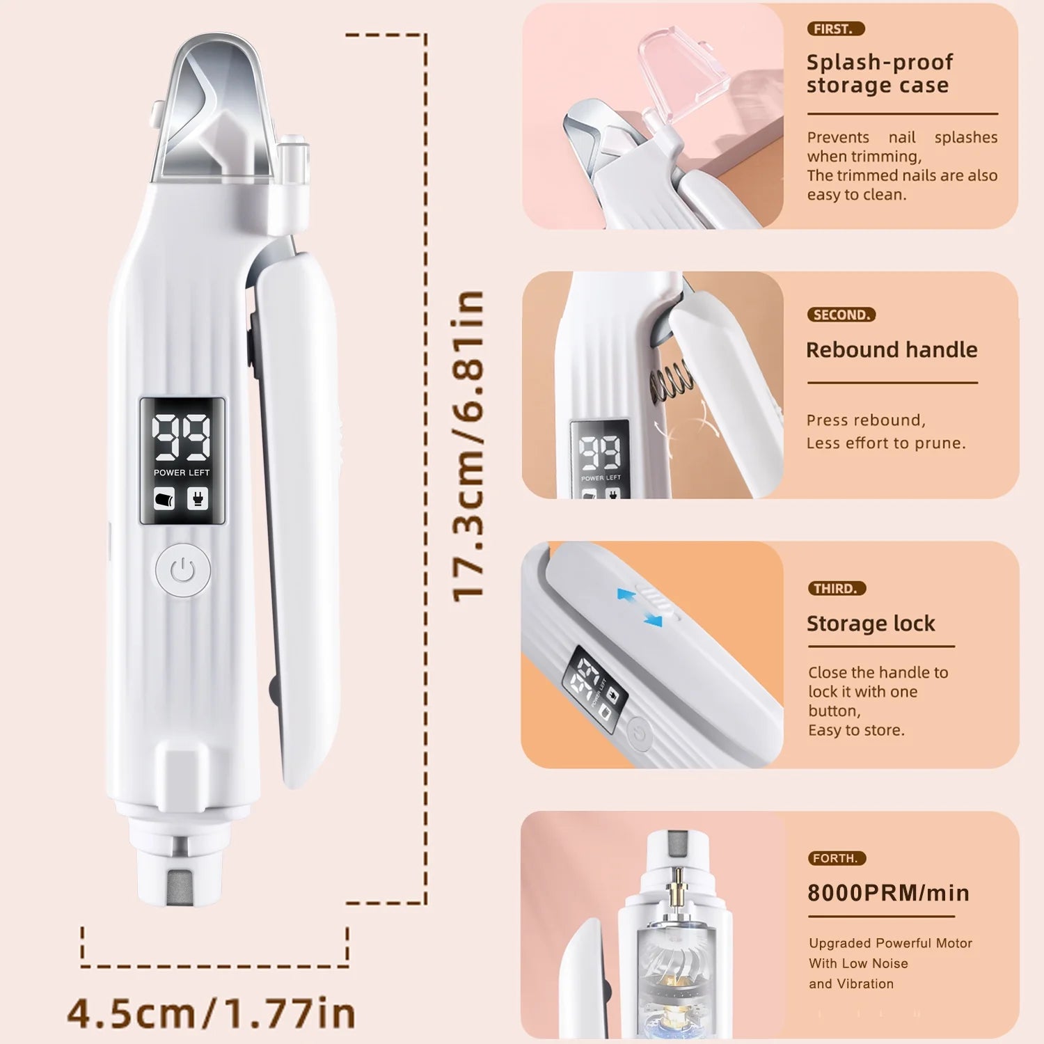 2-In-1 Dog Nail Grinder & Dog/Cat Nail Clippers,Rechargeable Dog Nail Trimmers for Large Medium Small Pets,2 LED Lights and Safety Guard Pet Nail Grinder for Dogs and Cats,Quiet Sharpest Advanced