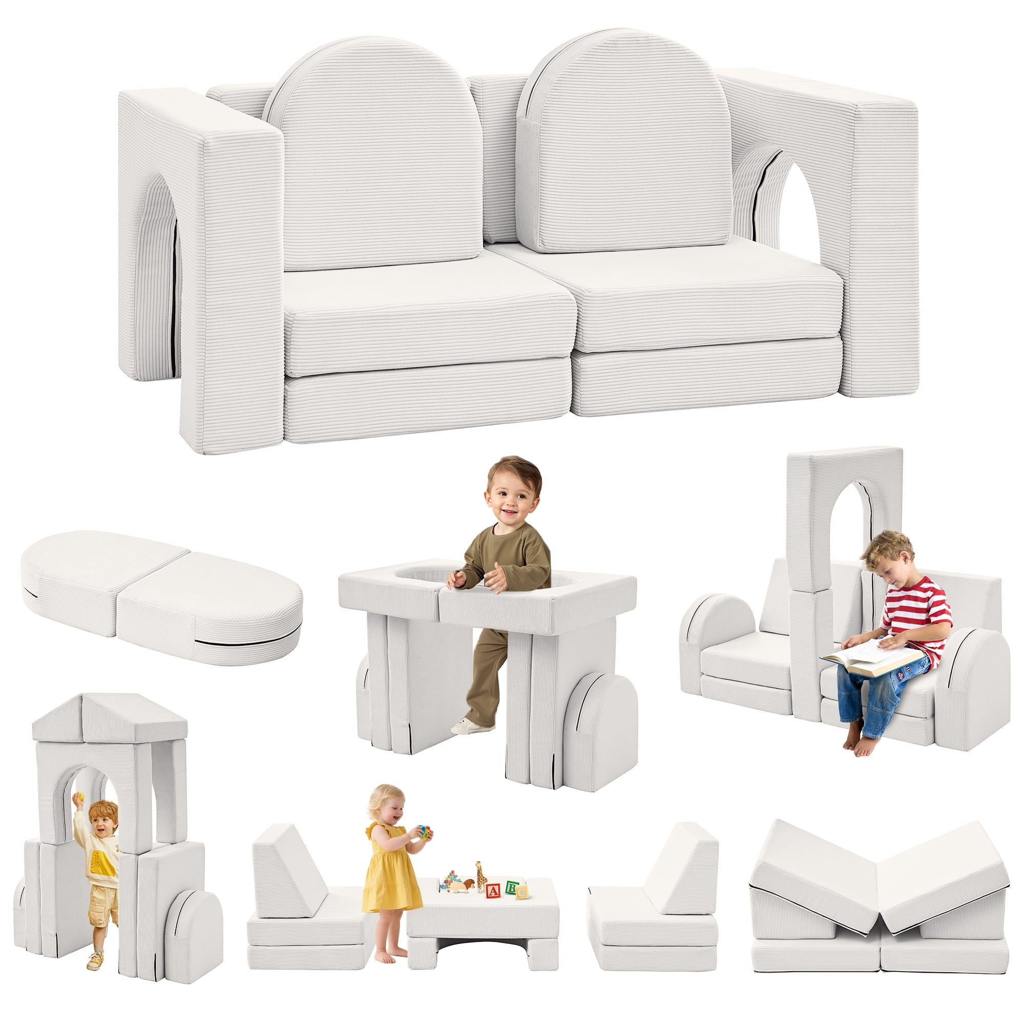 Sofá Modular Para Niños De 10 Piezas, Sofá Para Niños Con Pendiente De Escalada, Sofá Para Niños Pequeños Para Jugar, Crear, Dormir, Sofá Interior Para Niños Y Niñas, Rosa