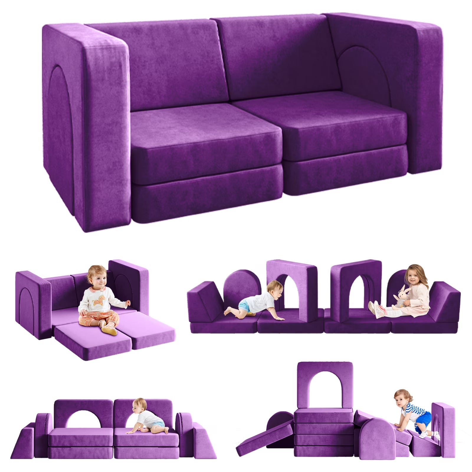 Sofá Modular Para Niños De 10 Piezas, Sofá Para Niños Con Pendiente De Escalada, Sofá Para Niños Pequeños Para Jugar, Crear, Dormir, Sofá Interior Para Niños Y Niñas, Rosa