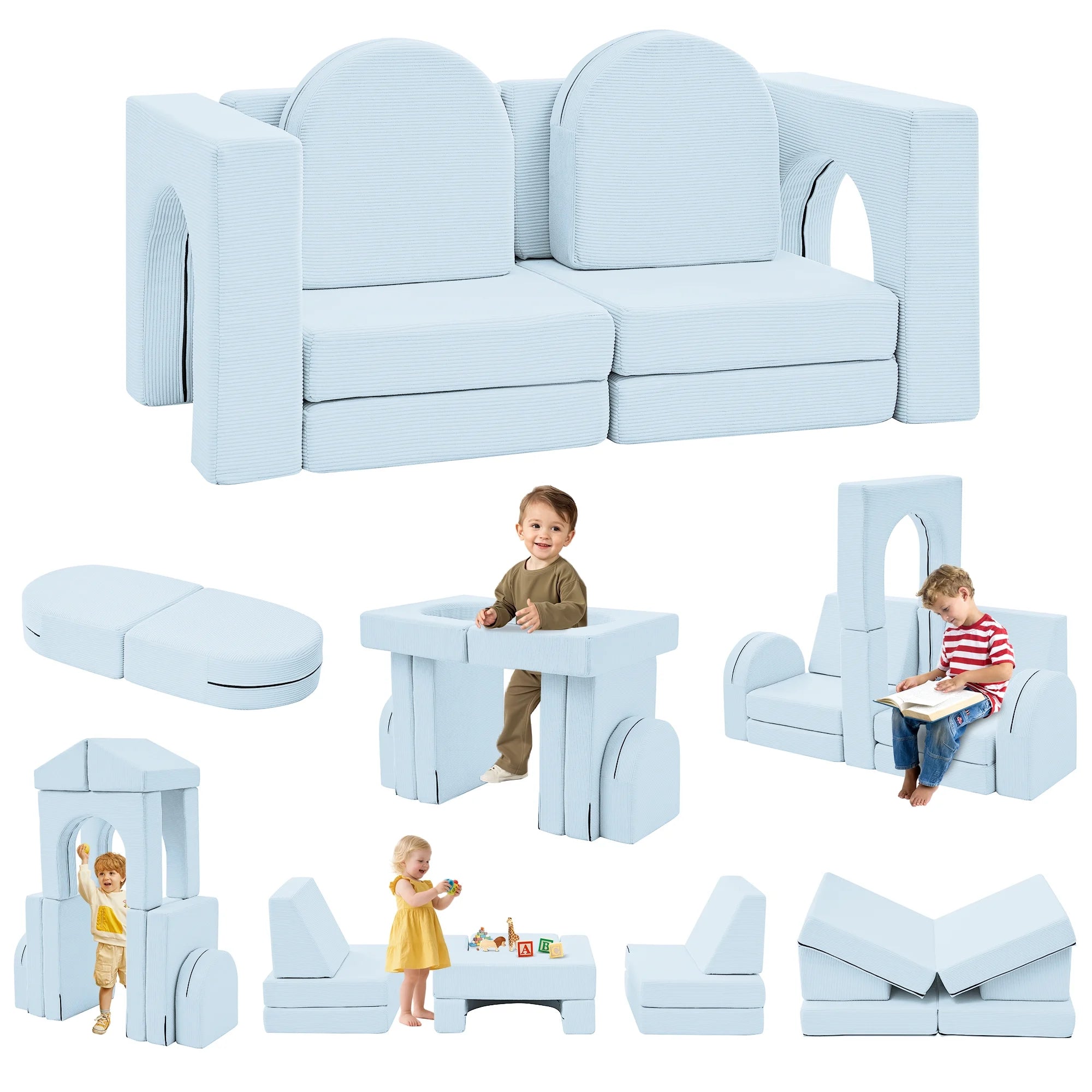 Sofá Modular Para Niños De 10 Piezas, Sofá Para Niños Con Pendiente De Escalada, Sofá Para Niños Pequeños Para Jugar, Crear, Dormir, Sofá Interior Para Niños Y Niñas, Rosa