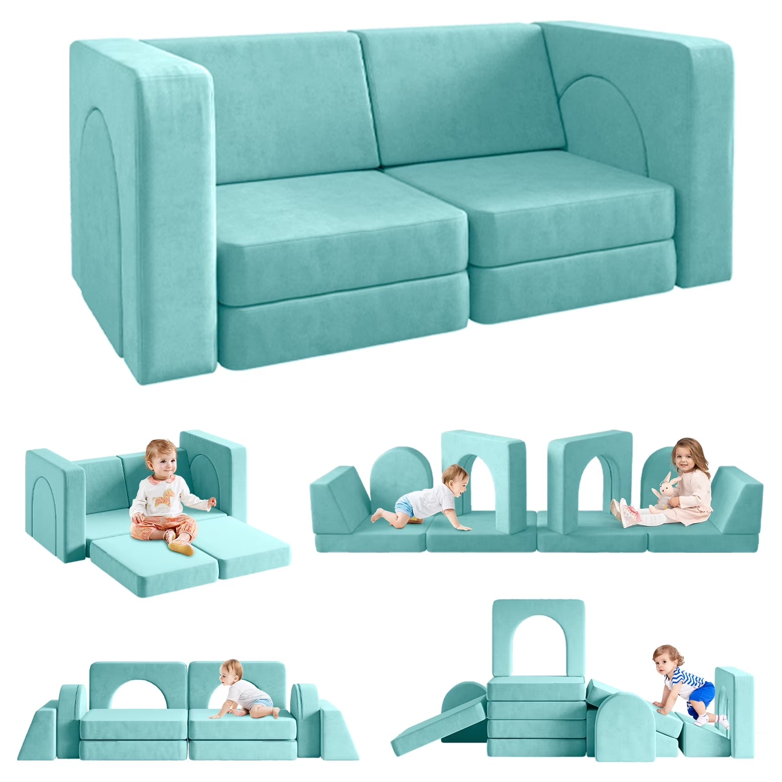 Sofá Modular Para Niños De 10 Piezas, Sofá Para Niños Con Pendiente De Escalada, Sofá Para Niños Pequeños Para Jugar, Crear, Dormir, Sofá Interior Para Niños Y Niñas, Rosa