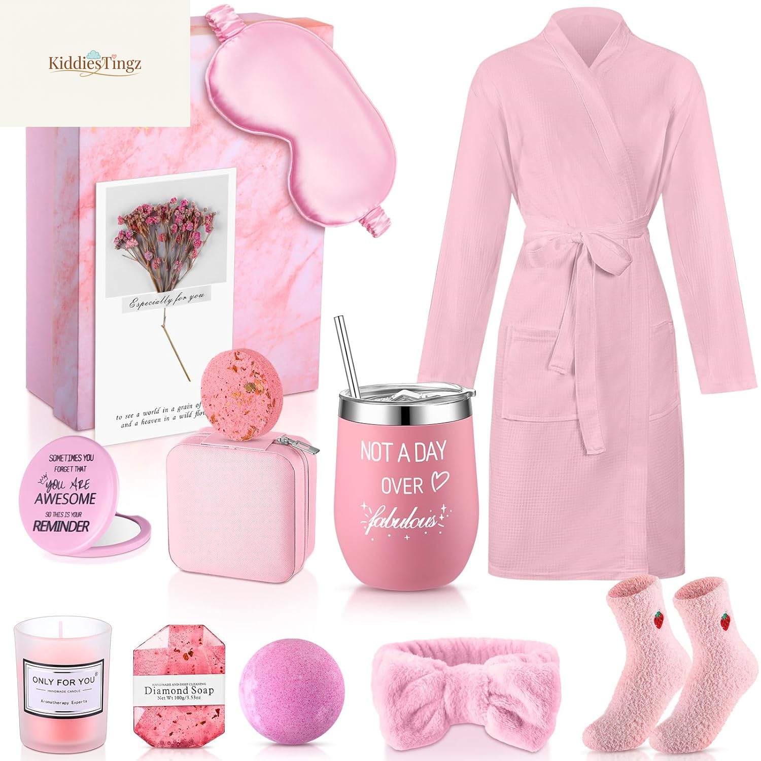 13 Pcs Birthday Gifts for Women Spa Basket Set for Women Mother'S Day Gifts Mirrors Socks Steamers Jewelry Case Bath Robe Mom Nurse Girlfriend Wife